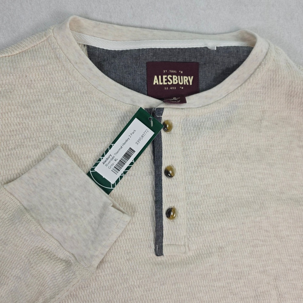 Alesbury Riverdale Thermal Shirt‎ Mens XL Grey Cream Waffle Knit Long Sleeve
